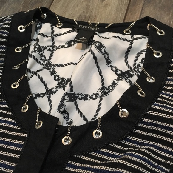 WHBM Black & Blue striped short sleeve jacket 4 - Picture 3 of 8